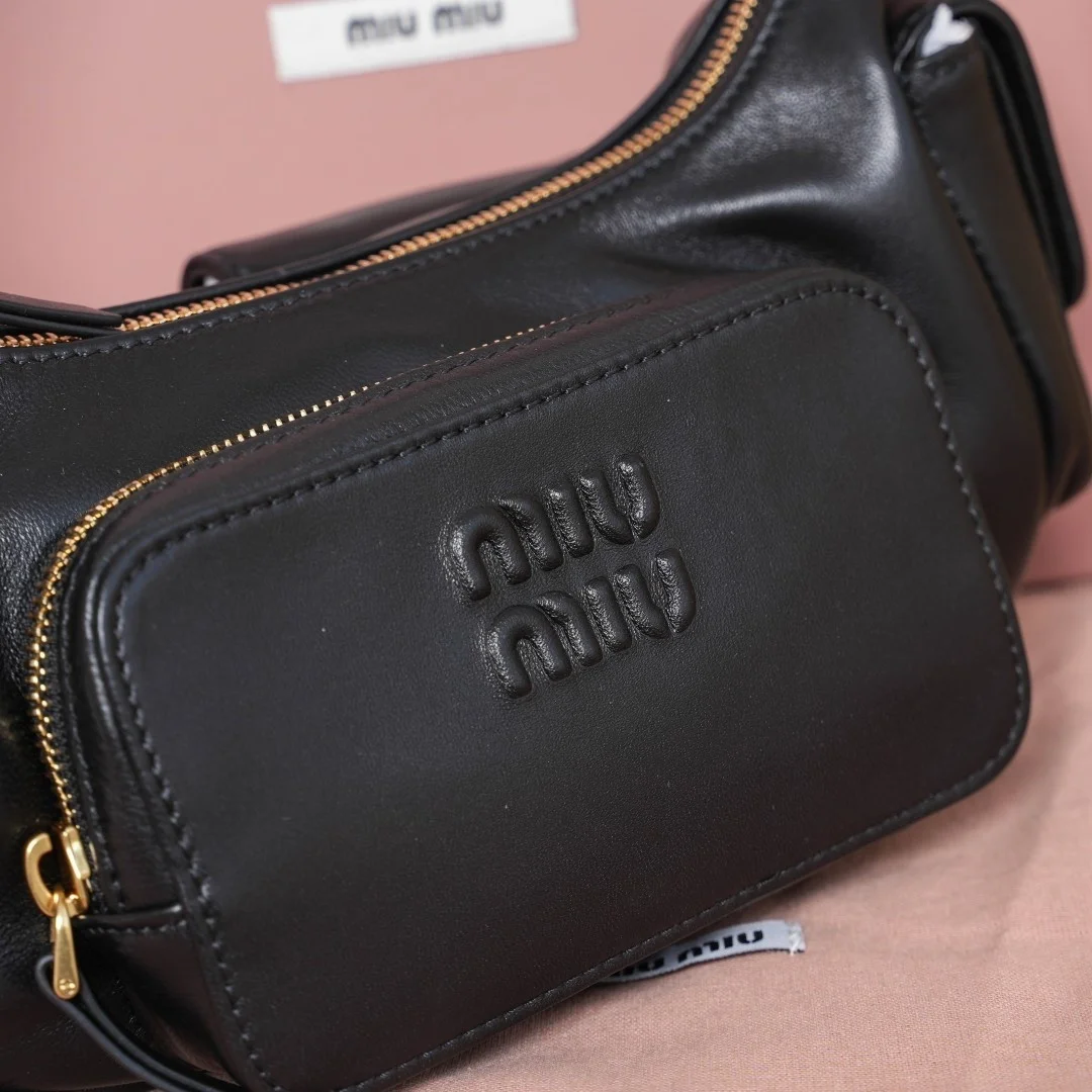Miu Miu Pocket Shoulder Bag in Black Nappa Leather product view 11