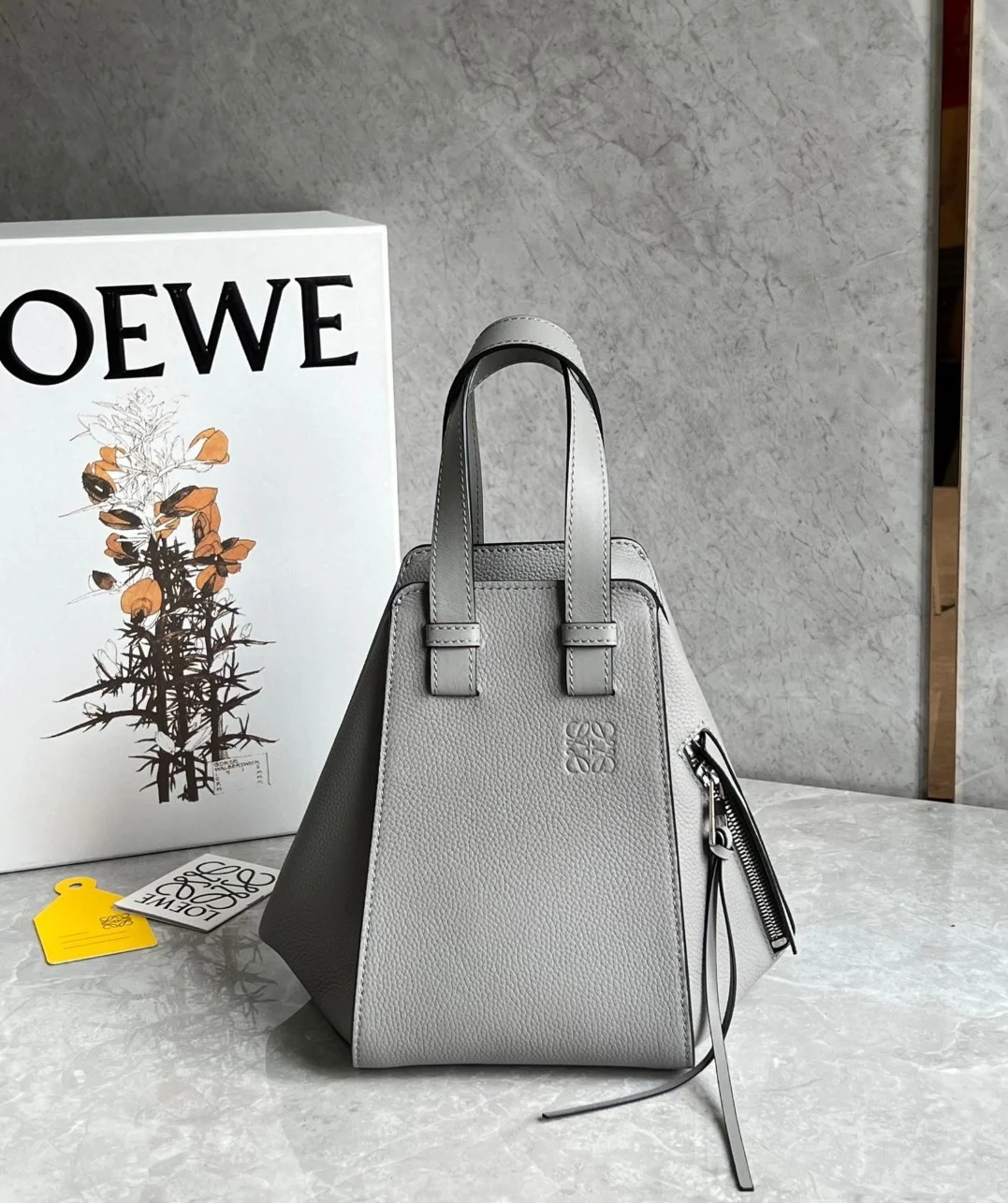 Loewe Compact Hammock Bag in Pearl Grey Grained Calfskin product view 5