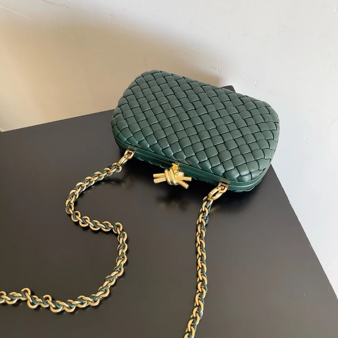Bottega Veneta Knot Clutch with Chain in Green Intrecciato Lambskin product view 3