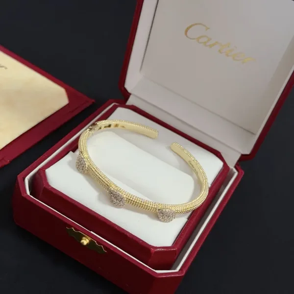 Cartier Gold-Tone Textured Bangle with Three Crystal-Effect Accents product view 2