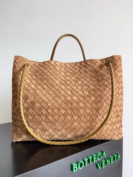 Bottega Veneta Andiamo Large Bag in Brown Suede Intrecciato Leather product view 10