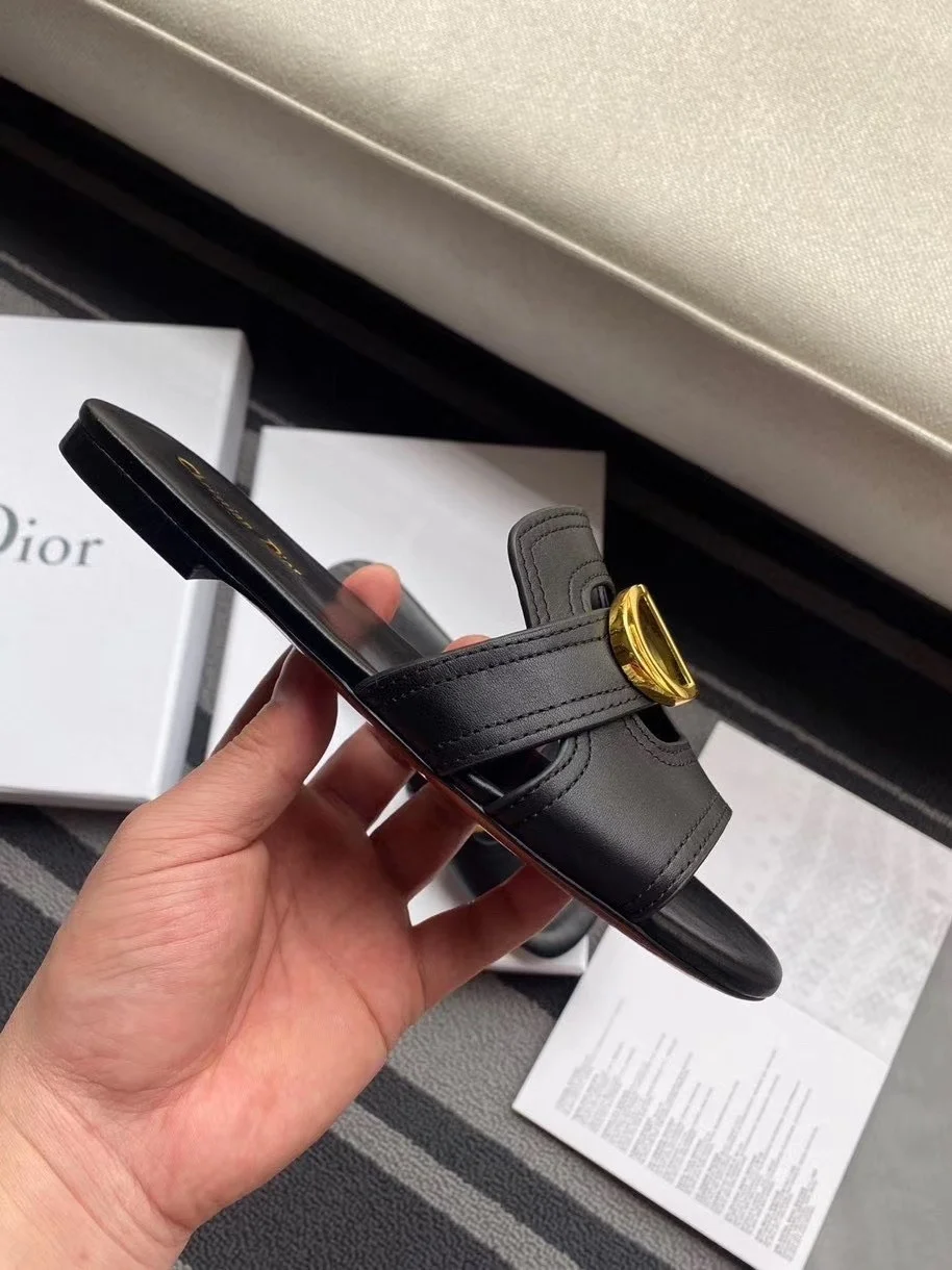 Dior 30 Montaigne Slides In Black Calfskin product view 6