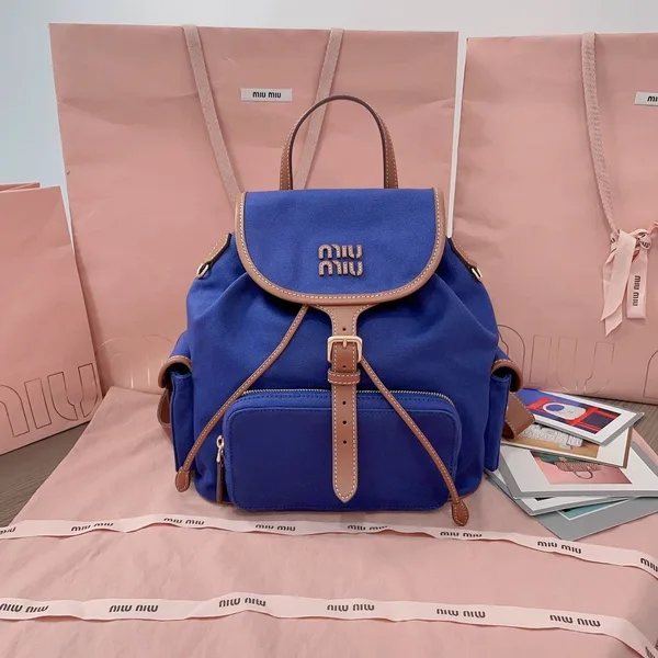 Miu Miu Large Backpack in Blue Canvas and Calfskin product view 5