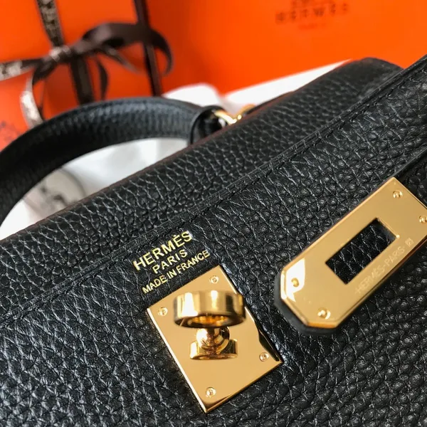 Hermes Kelly 20cm Bag In Black Clemence Leather GHW product view 9