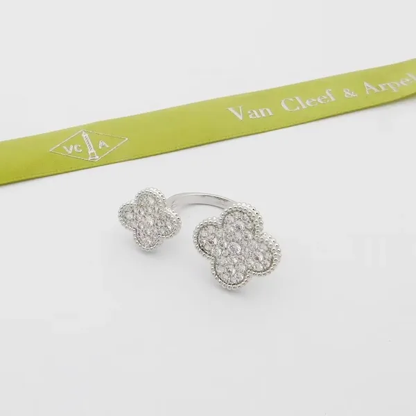 Van Cleef & Arpels Alhambra Silver-Tone Pave-Effect Clover Open Ring product view 2