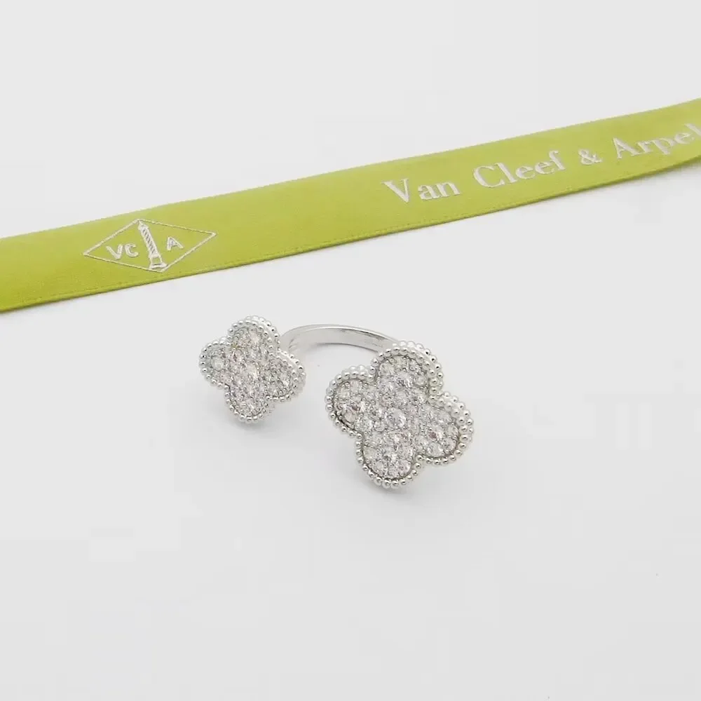 Van Cleef & Arpels Alhambra Silver-Tone Pave-Effect Clover Open Ring product view 2