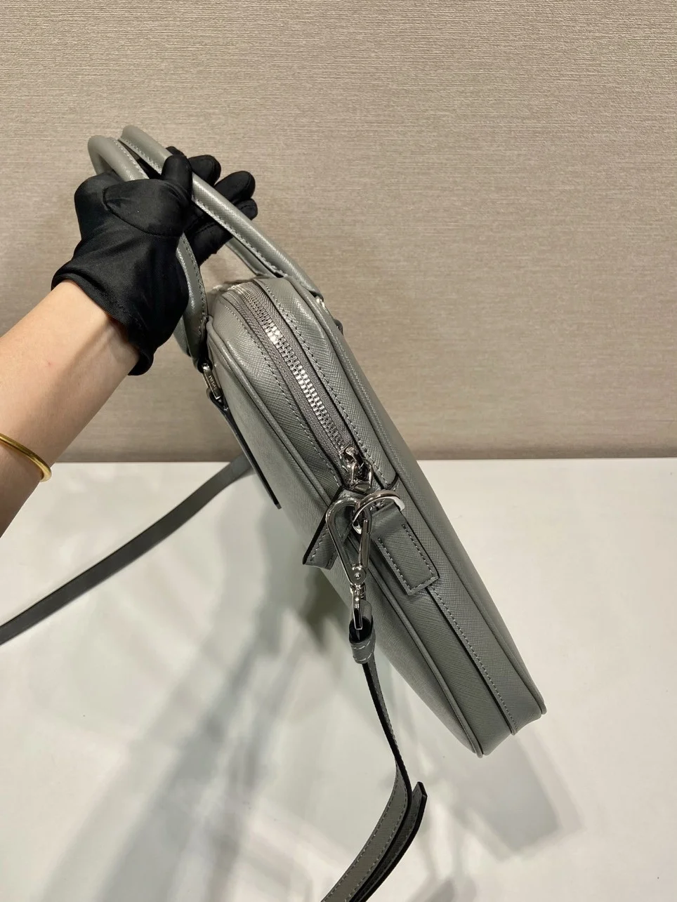 Prada Briefcase in Grey Saffiano Leather product view 5