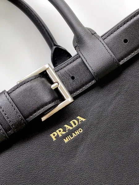 Prada Buckle Large Handbag with Belt in Black Calfskin product view 6