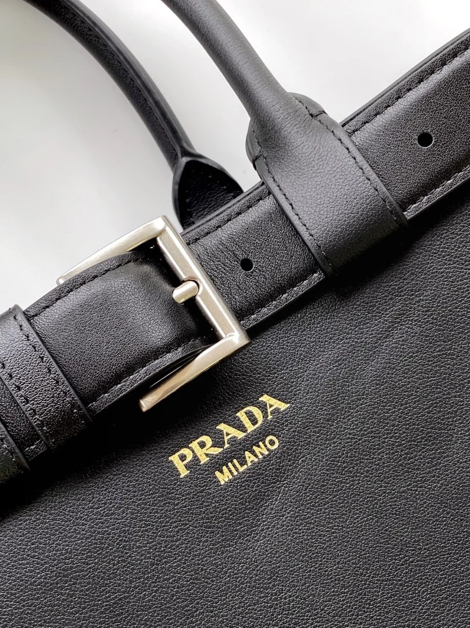 Prada Buckle Large Handbag with Belt in Black Calfskin product view 6