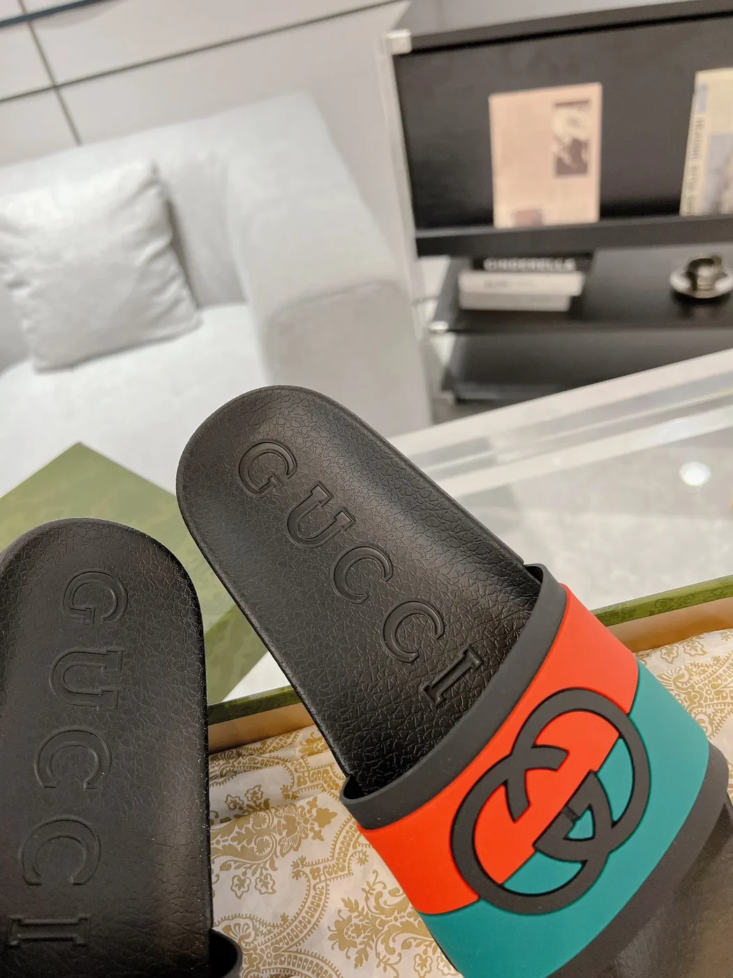 Gucci Slide Sandals Black Green Red product view 7