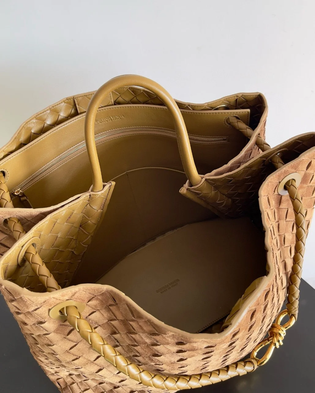 Bottega Veneta Andiamo Large Bag in Brown Suede Intrecciato Leather product view 6