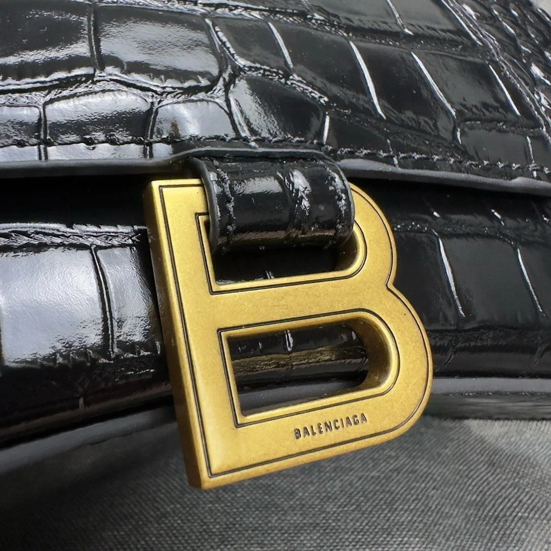 Balenciaga Hourglass Small Bag in Black Croc-Embossed Calfskin product view 10