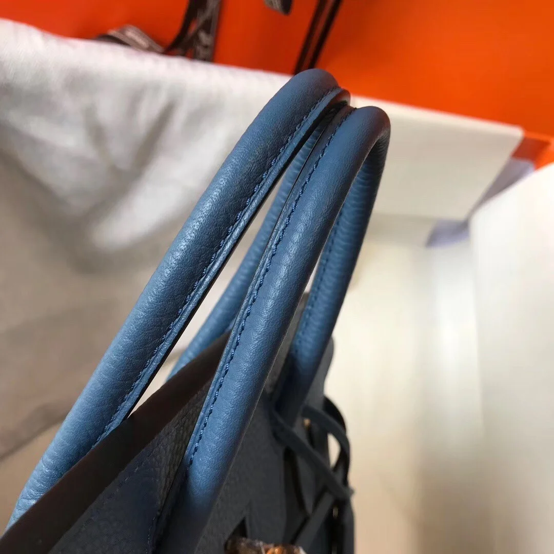 Hermes Birkin 25 Bag In Blue Agate Clemence Leather with GHW product view 3