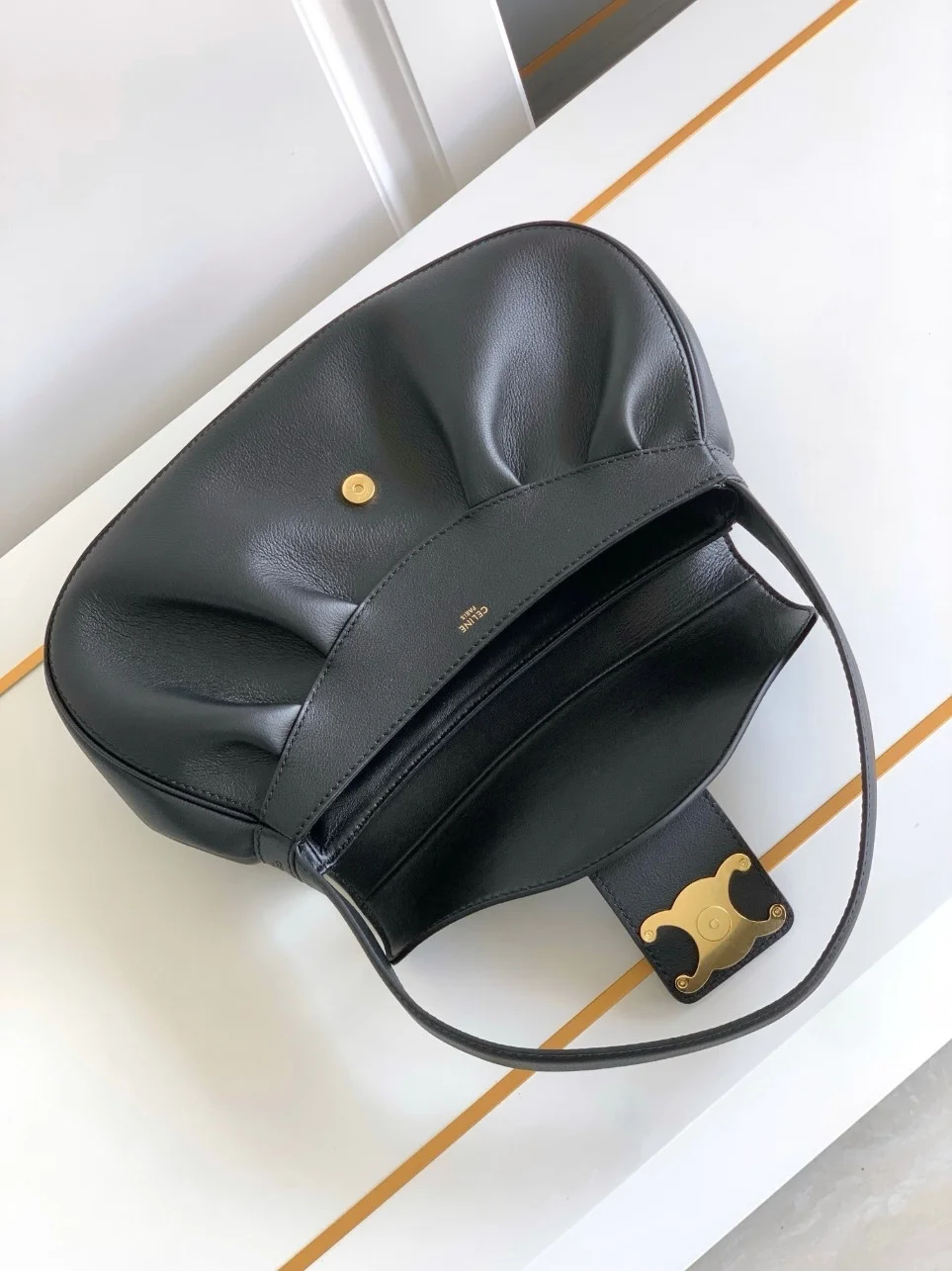 Celine Medium Polly Shoulder Bag in Black Calfskin product view 10