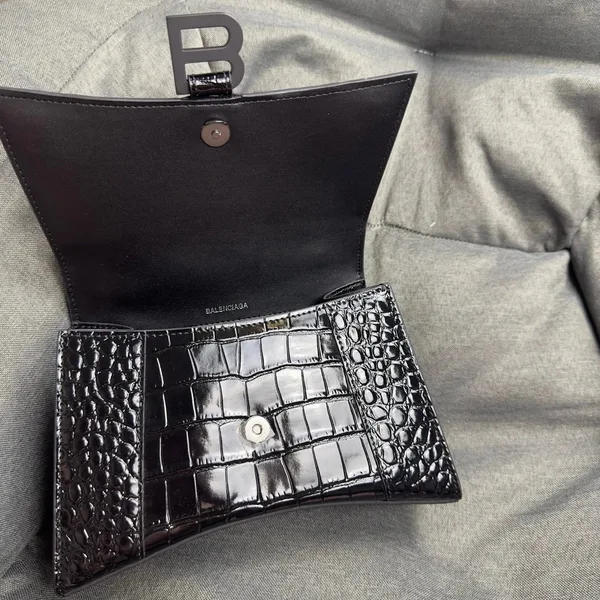 Balenciaga Hourglass Small Bag in Noir Croc-Embossed Calfskin product view 5