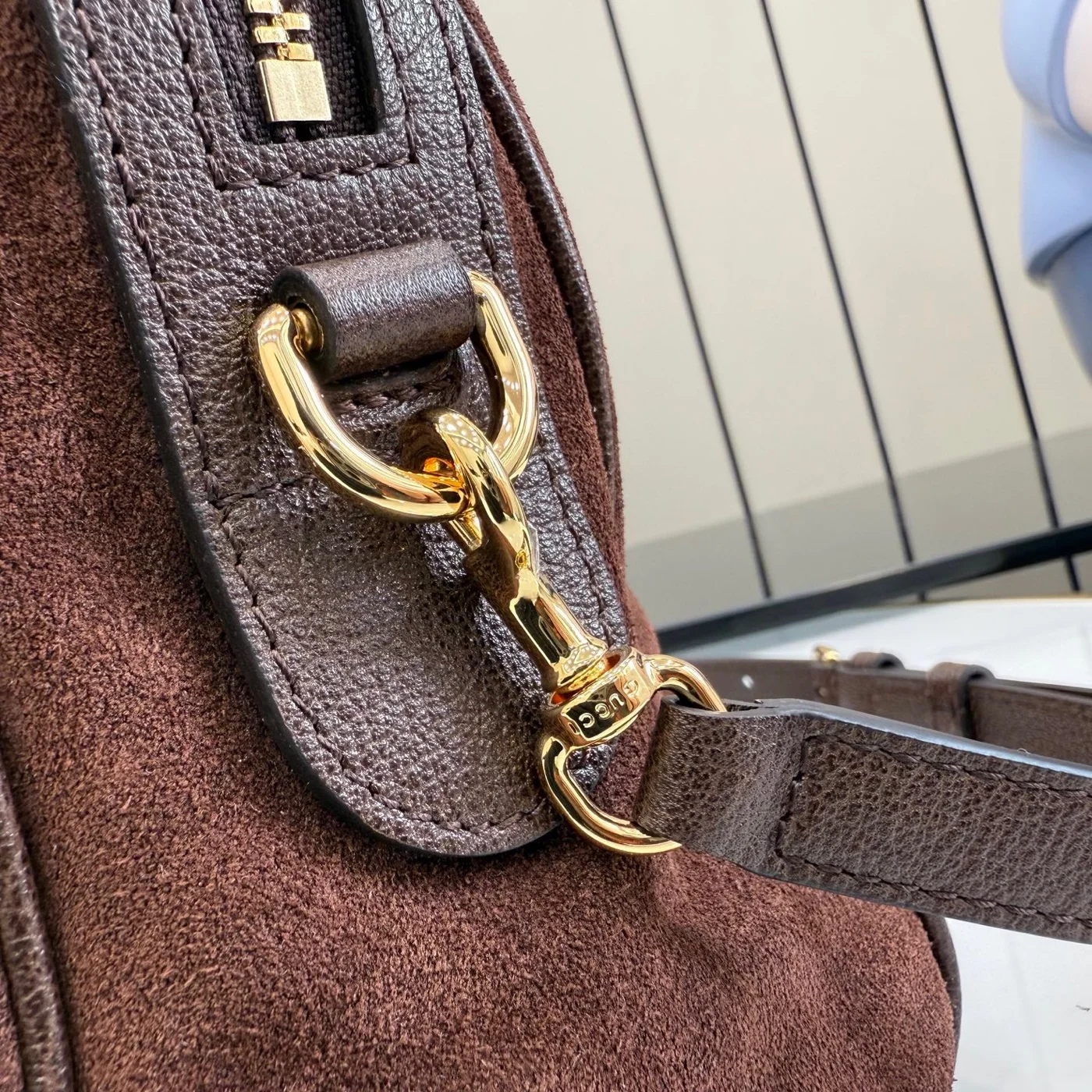 Gucci Borsetto Medium Boston Bag — Brown Suede product view 12