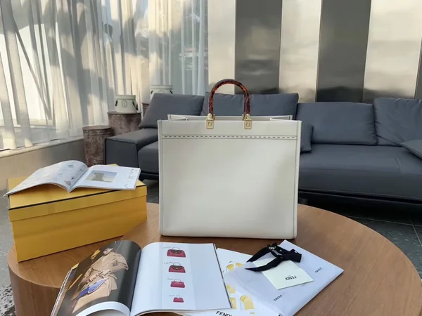 Fendi Sunshine Large Tote Bag In White Calfskin product view 7