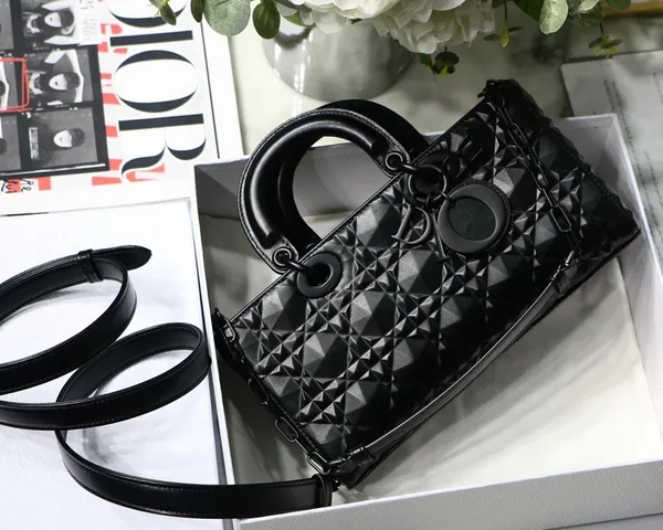 Dior Lady D-Joy Medium Bag In Black Calfskin with Diamond Motif product view 4