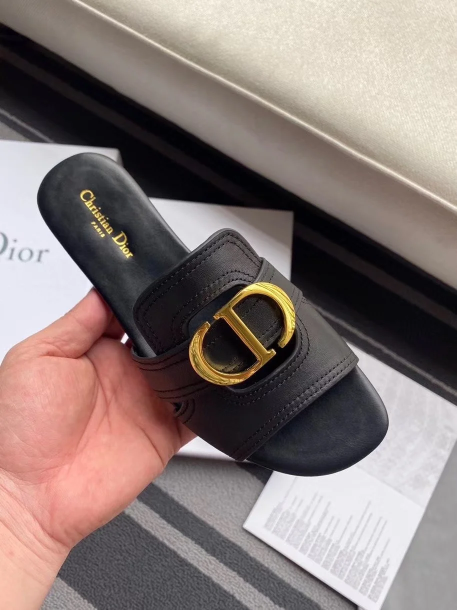 Dior 30 Montaigne Slides In Black Calfskin product view 5