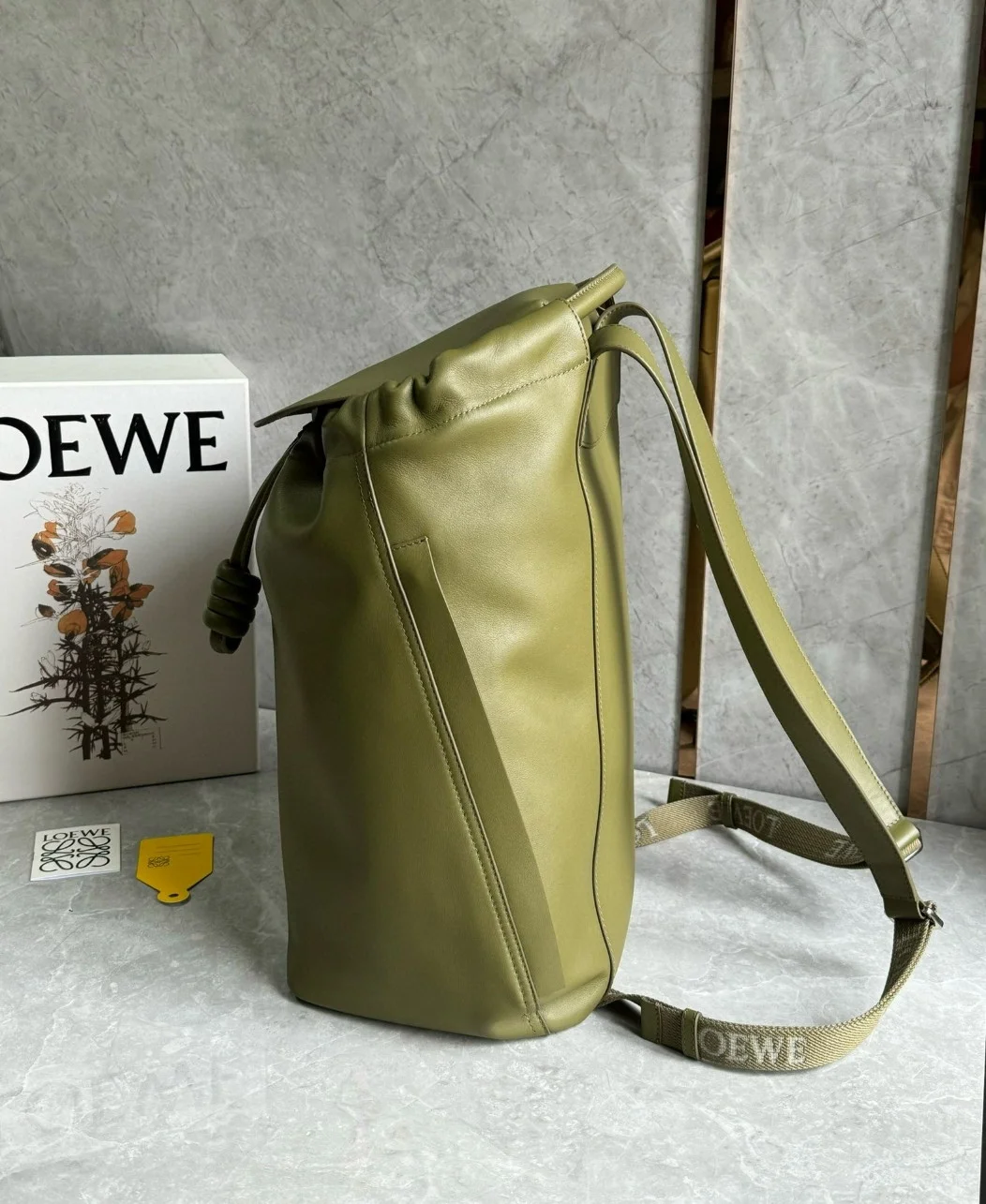Loewe Flamenco Backpack in Olive Supple Calfskin product view 10