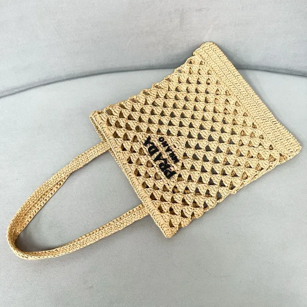 Prada Crochet Tote Bag in Beige Raffia-effect Yarn product view 7