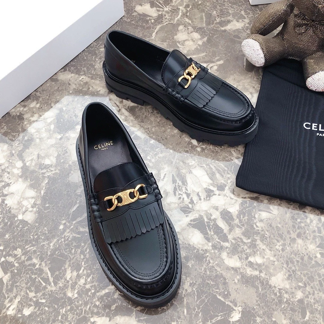 Celine Margaret Loafers in Black Leather with Triomphe Chain product view 4