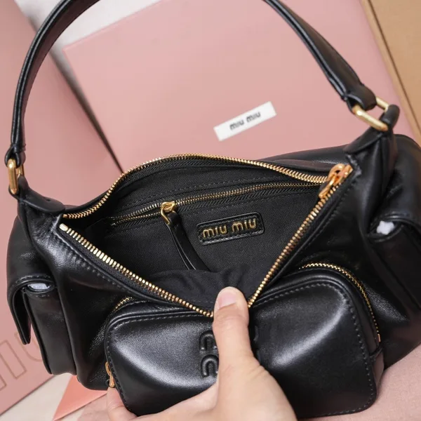 Miu Miu Pocket Shoulder Bag in Black Nappa Leather product view 7