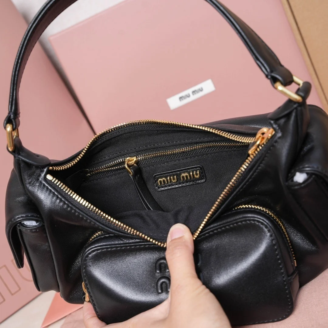 Miu Miu Pocket Shoulder Bag in Black Nappa Leather product view 7