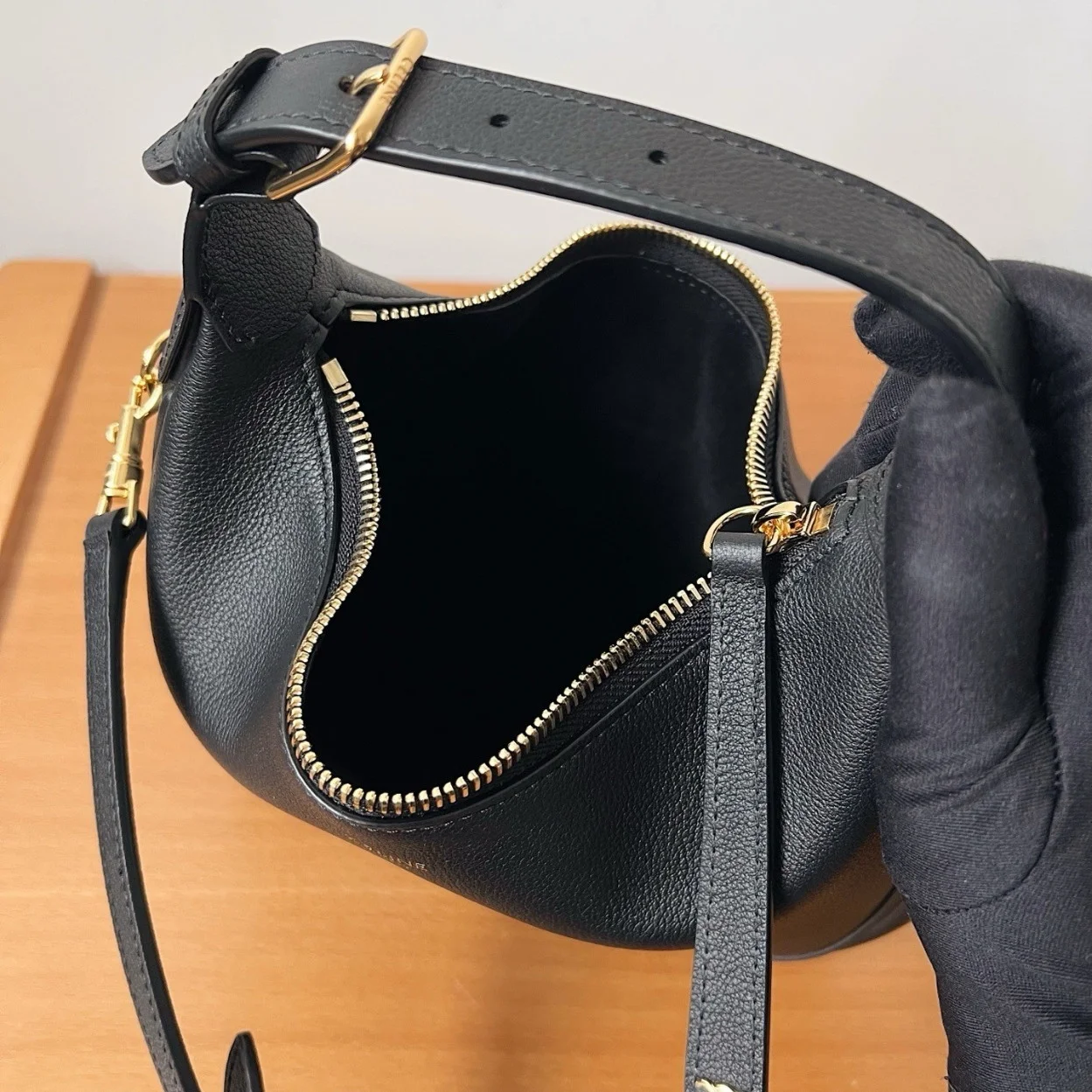 Celine Lulu Teen Hobo Bag in Black Grained Calfskin product view 8