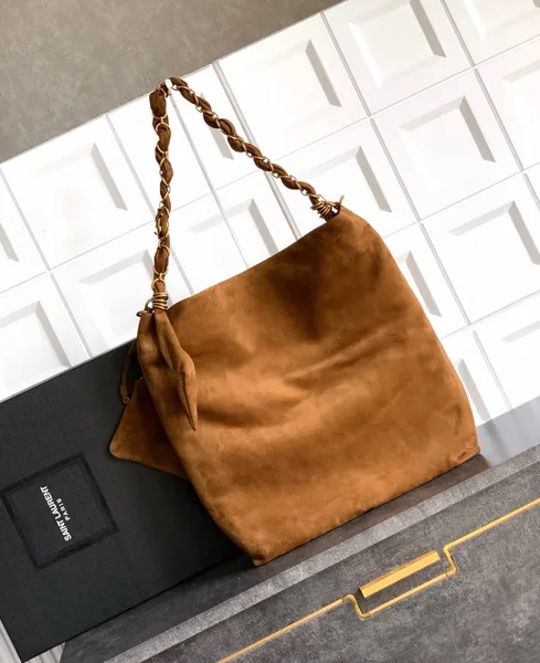 Saint Laurent Amalia Shouler Bag in Brown Suede Calfskin product view 5