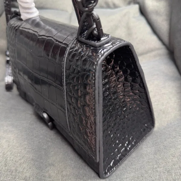Balenciaga Hourglass Small Bag in Noir Croc-Embossed Calfskin product view 3