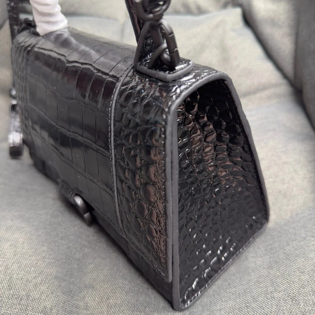 Balenciaga Hourglass Small Bag in Noir Croc-Embossed Calfskin product view 3