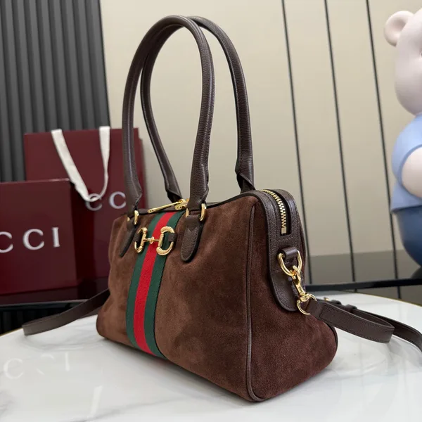 Gucci Borsetto Medium Boston Bag — Brown Suede product view 6