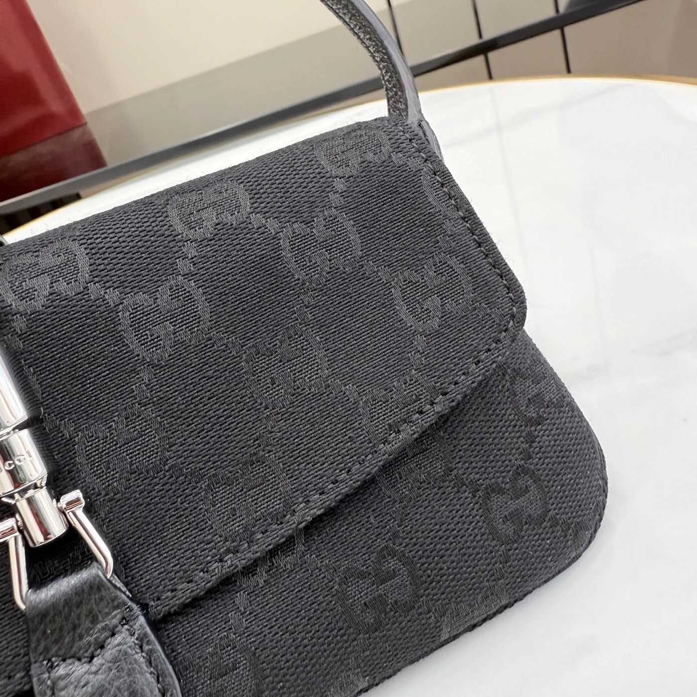 Gucci Jackie Small Shoulder Bag — Black Jacquard with Silver-Tone Hardware product view 10