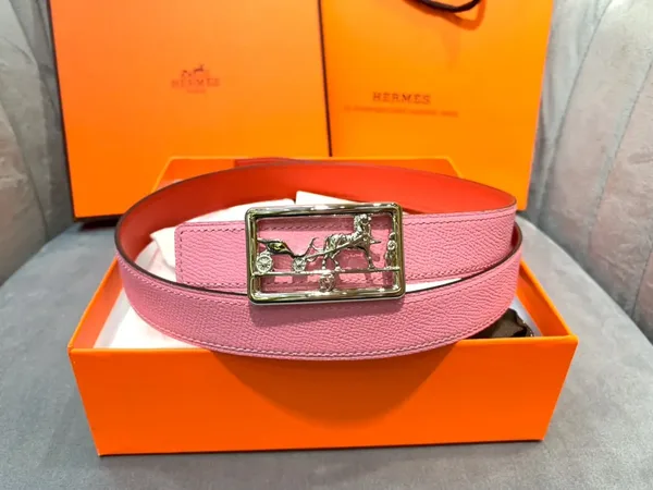 Hermès Pink/Red Reversible Belt with Silver-Tone Horse-and-Carriage Buckle product view 3
