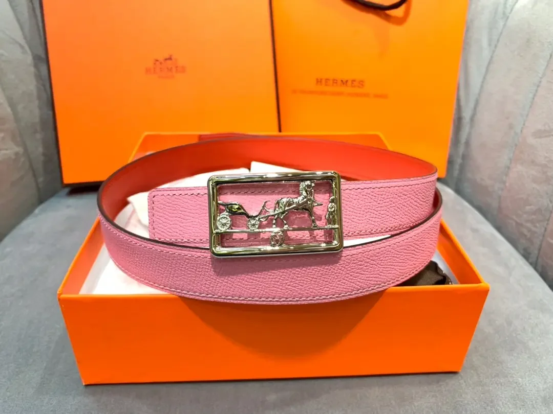 Hermès Pink/Red Reversible Belt with Silver-Tone Horse-and-Carriage Buckle product view 3