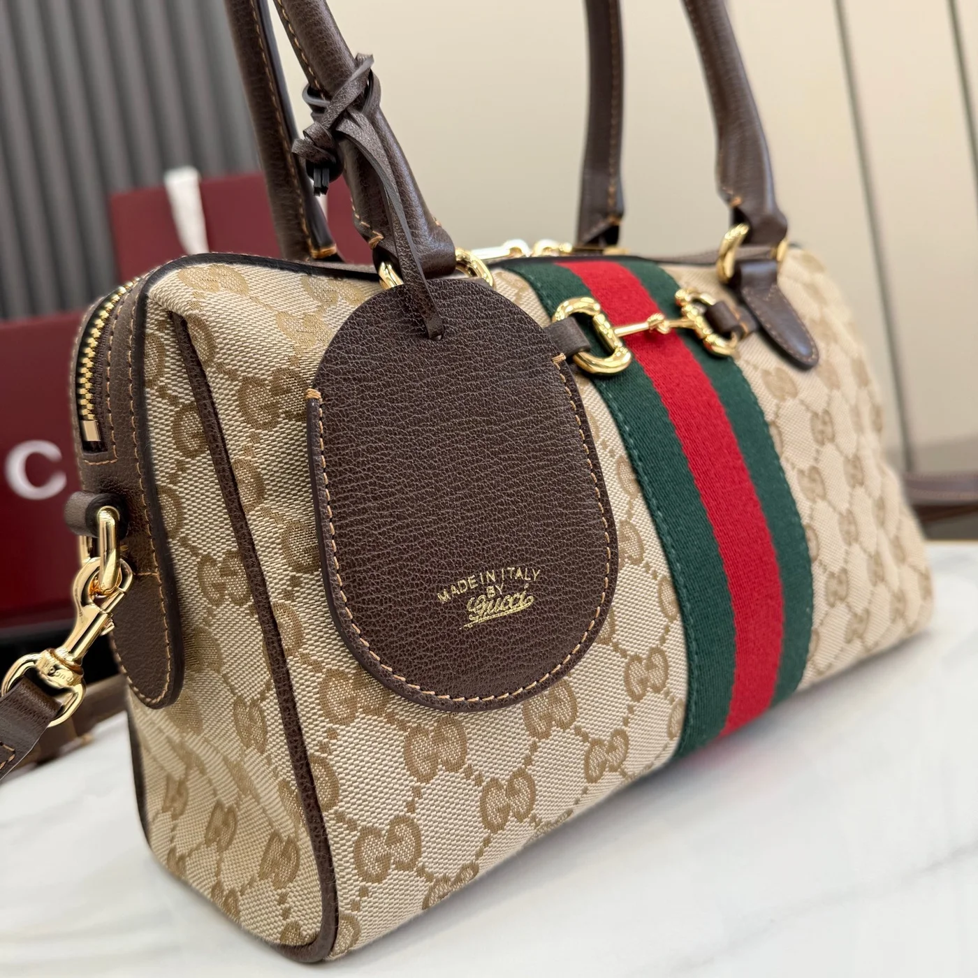 Gucci Borsetto Medium Boston Bag — Beige Jacquard product view 15