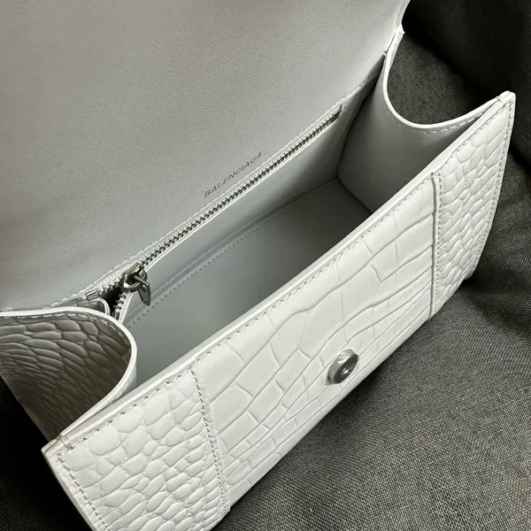 Balenciaga Hourglass Small Bag in White Croc-Embossed Calfskin product view 7