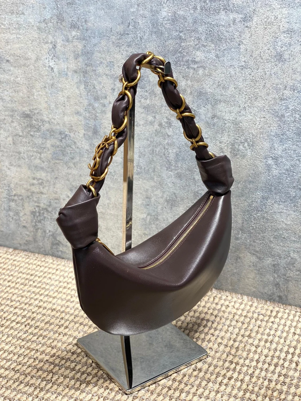 Saint Laurent Amalia Mini Hobo Bag — Dark Brown product view 2