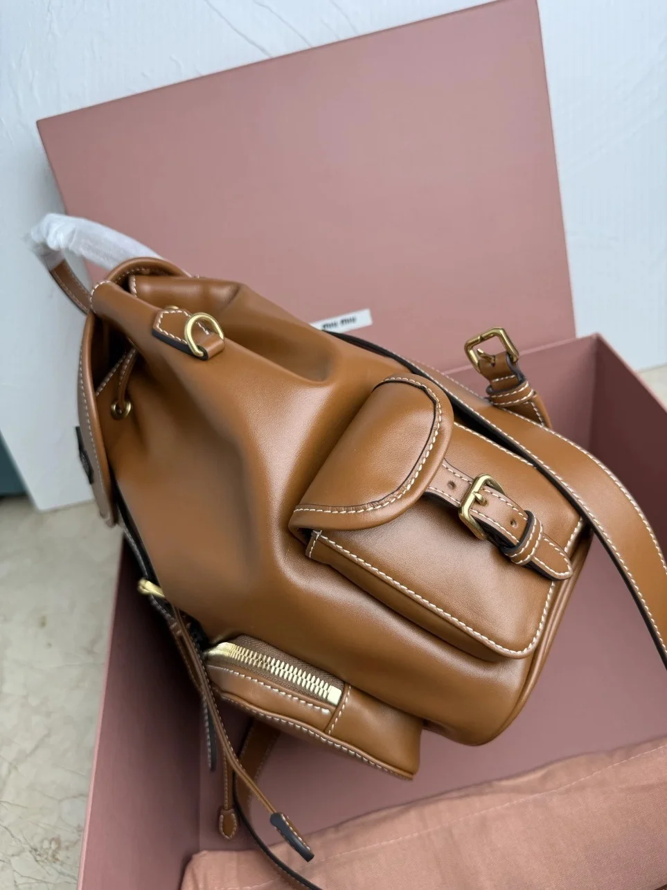 Miu Miu Large Backpack in Brown Calfskin product view 5