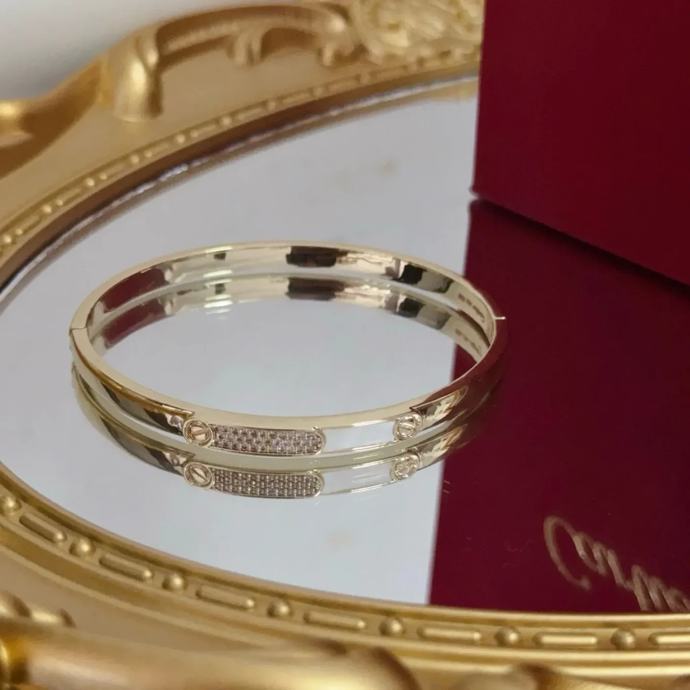 Cartier Gold-Tone Slim Bangle with Crystal-Effect Panel product view 3