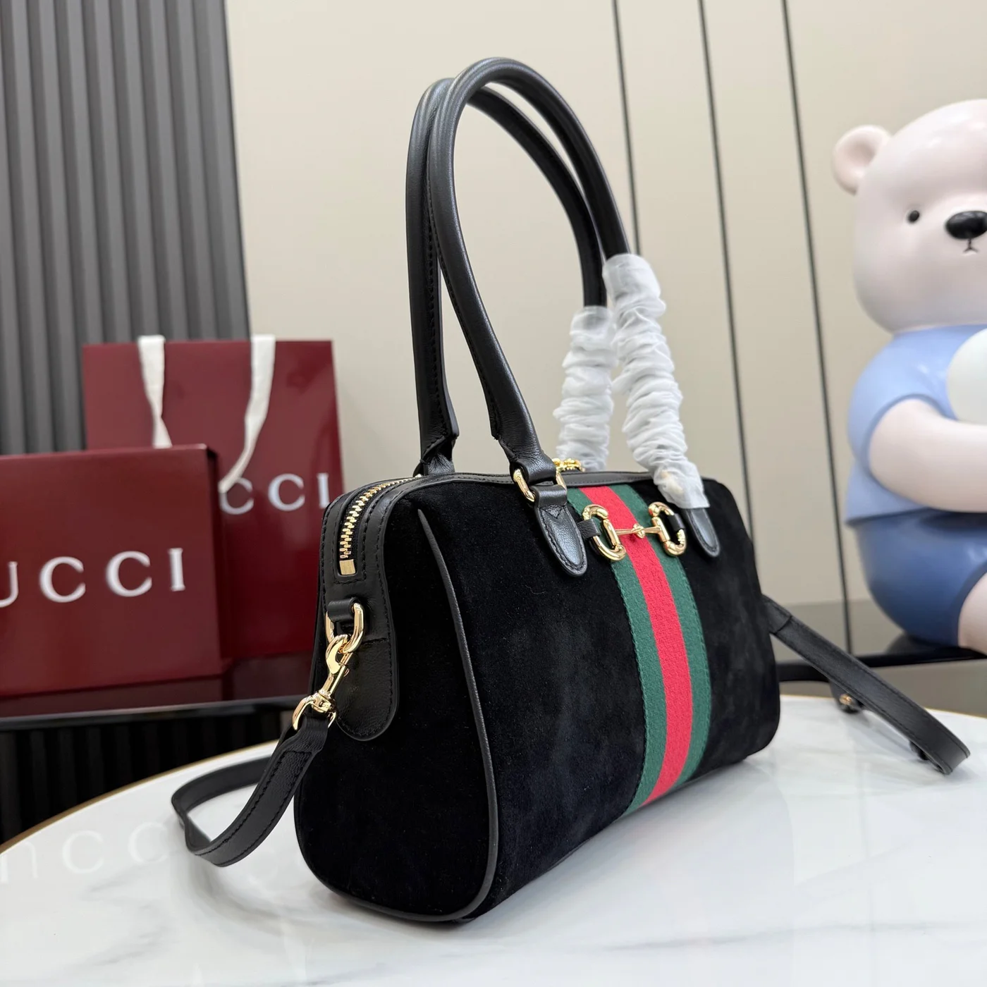 Gucci Borsetto Medium Boston Bag — Black Suede product view 2
