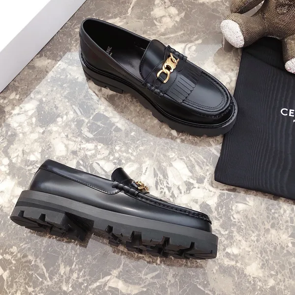 Celine Margaret Loafers in Black Leather with Triomphe Chain product view 5