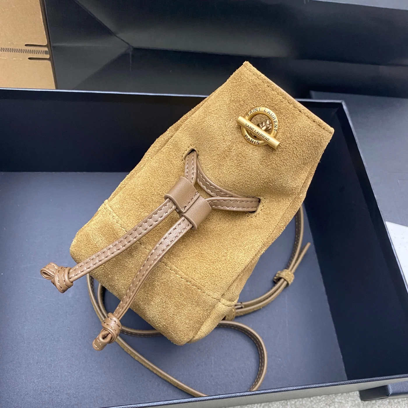 Saint Laurent Jamie Mini Shoulder Pouch — Tan Suede product view 4