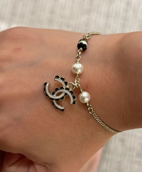 Chanel Black Bead Pearl-Effect CC Chain Bracelet Gold-Tone product view 5