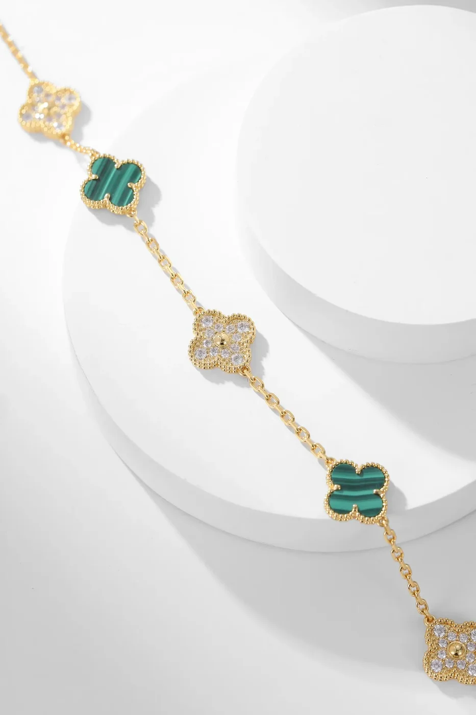 Van Cleef & Arpels Alhambra Green and Pave-Effect Ten-Motif Gold-Tone Necklace product view 4