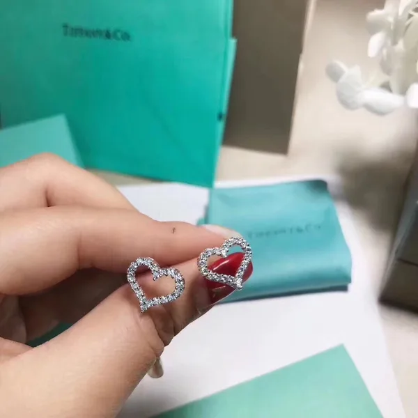 Tiffany & Co. Pavé-Effect Open Heart Stud Earrings Silver-Tone product view 3