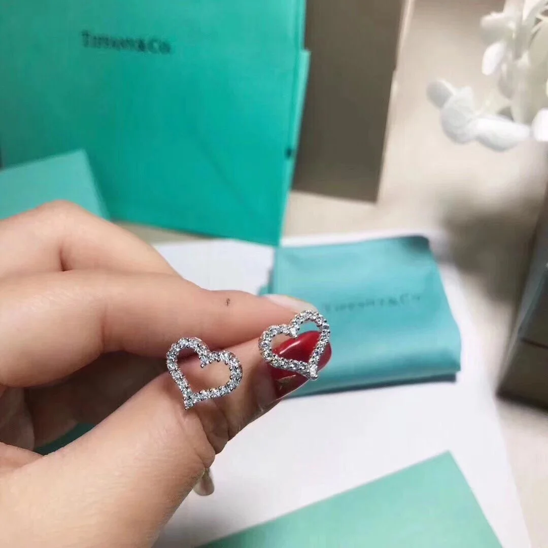 Tiffany & Co. Pavé-Effect Open Heart Stud Earrings Silver-Tone product view 3