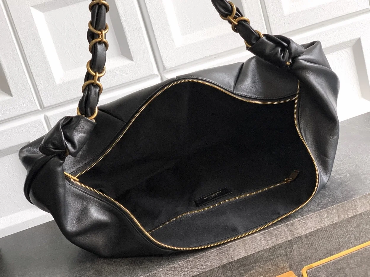 Saint Laurent Amalia Hobo Bag in Black Lambskin product view 6