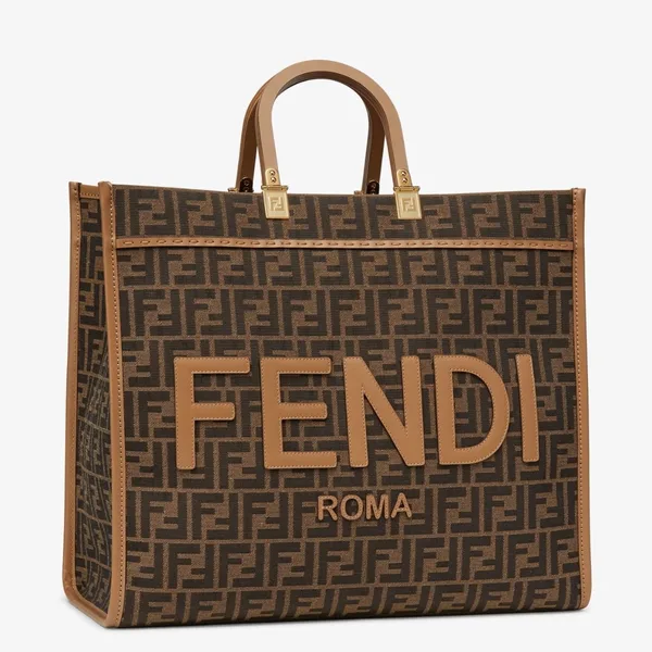 Fendi Sunshine Large Tote Bag in Brown FF Jacquard Fabric product photo